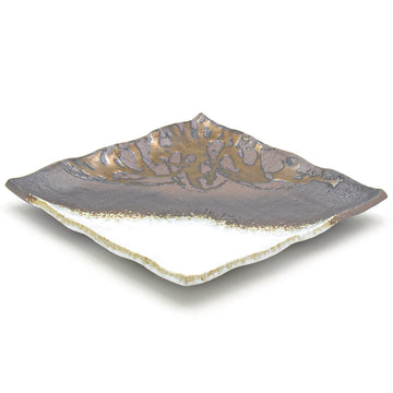 9.75" Square Ceramic Plate, Brown, White, Gold