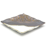 9.75" Square Ceramic Plate, Brown, White, Gold