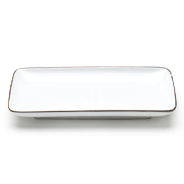 8.25" x 5.25" Rectangular Ceramic Plate, White, Dark Brown
