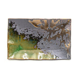 8.85" x 6" Rectangular Ceramic Plate, Brown, Green, Gold
