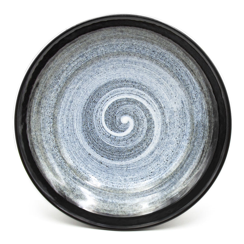 K29-F black and gray spiral ceramic deep plate, top view
