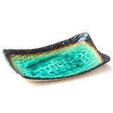 10.5" x 6.5" Rectangular Ceramic Plate, Blue, Brown