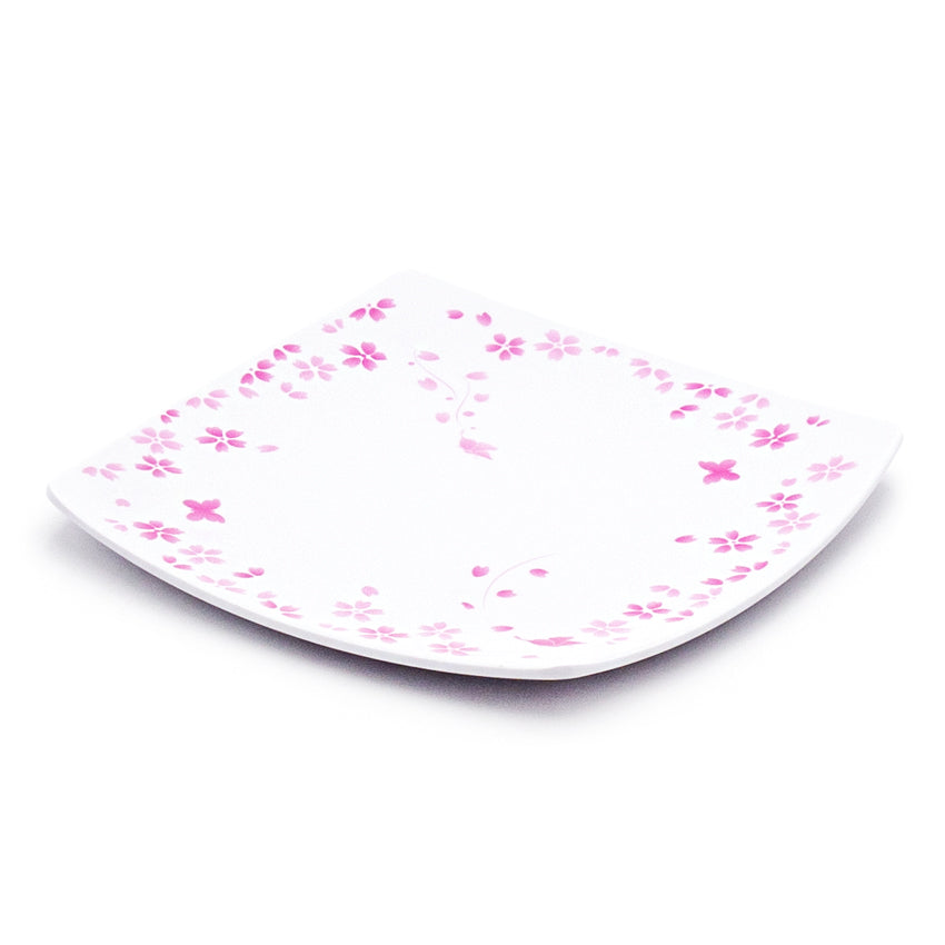 7.25" Square Melamine Plate, White, Pink — Floral Design