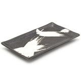 8.65" x 5" Rectangular Ceramic Sushi Plate, Black, White — Black & White Brush Stroke Design