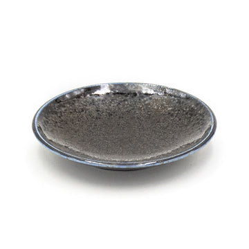 4.75" Ceramic Plate, Dark Brown, Blue