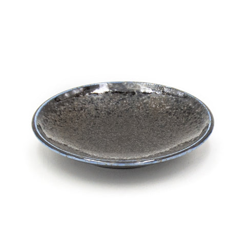 4.75" Ceramic Plate, Dark Brown, Blue