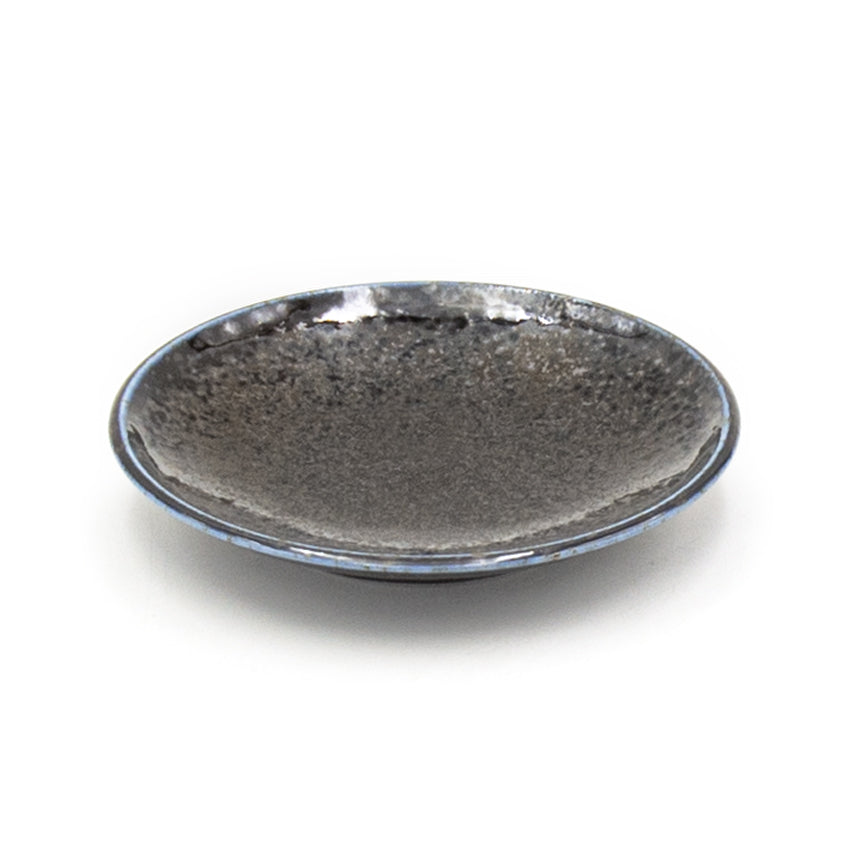 4.75" Ceramic Plate, Dark Brown, Blue