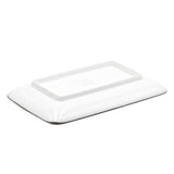 8.25" x 5.25" Rectangular Ceramic Plate, White, Dark Brown