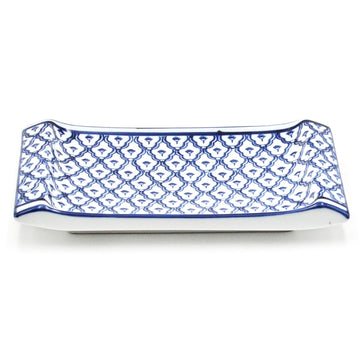8.5" x 5.75" Rectangular Ceramic Plate, Blue, White