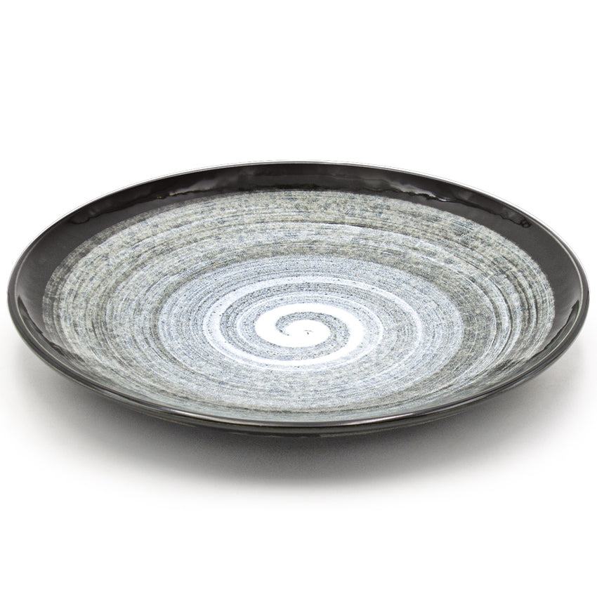 10" Round Ceramic Plate, Black, Blue, Gray