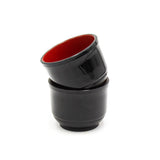 Lacquered Plastic, Bamboo 6-Piece Soba Bowl & Cup Set with Bamboo Mat, Black, Red
