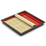 7.75" Square Lacquered Plastic, Bamboo Soba Plate, Black, Red
