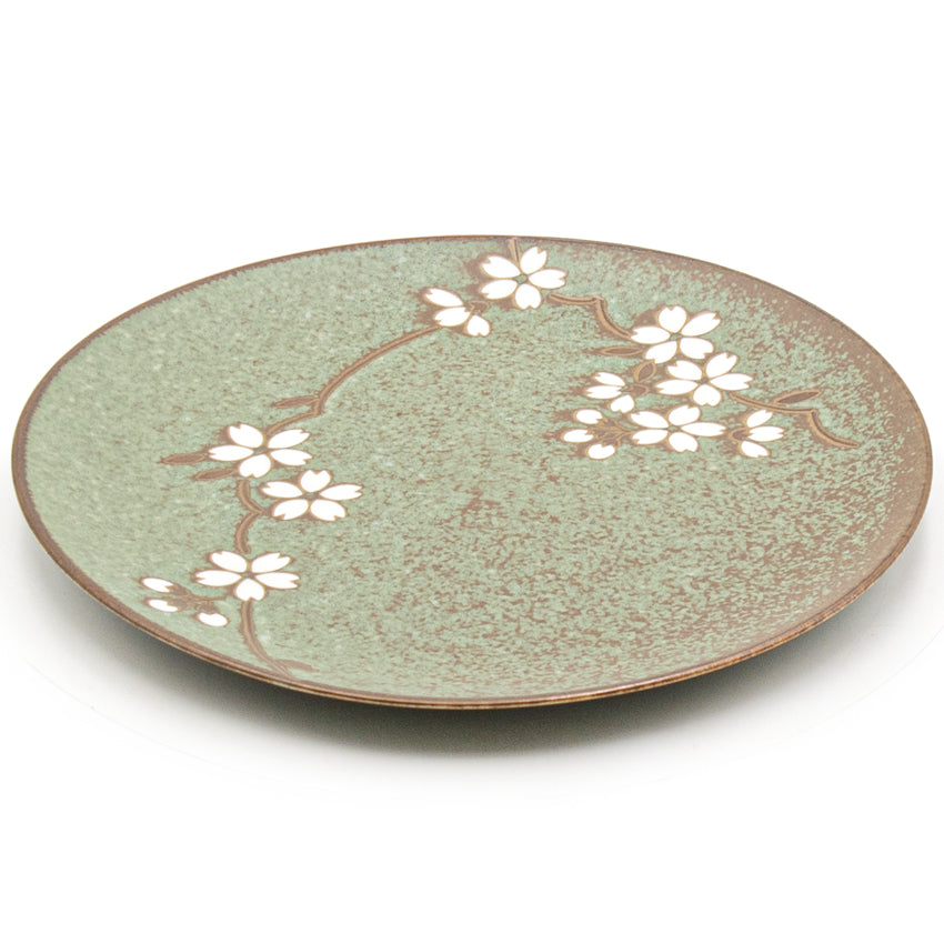 9" Round Ceramic Dinner Plate, Green, Brown — Sakura Design