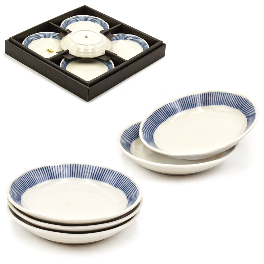 5-Piece Plate Set, White, Blue
