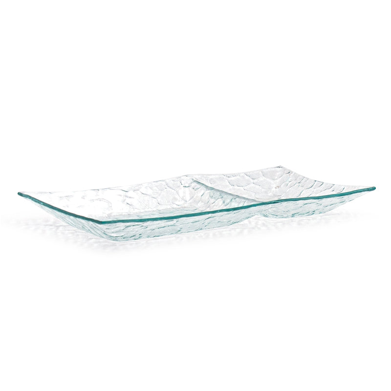 13" x 6.5" Rectangular Glass Divided Plate, Clear