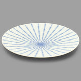 12" Round Serving Platter, White — Blue Stripes Design