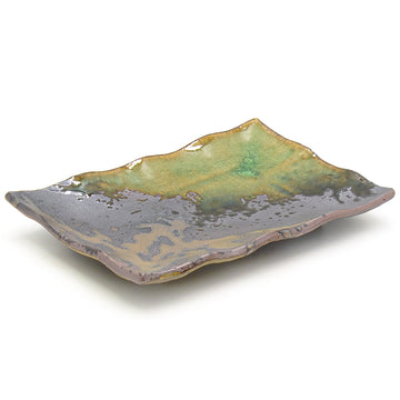 8.85" x 6" Rectangular Ceramic Plate, Brown, Green, Gold
