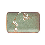 8.15" x 5.25" Rectangular Ceramic Plate, Green — Floral Design