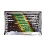 7.5" x 4.85" Rectangular Ceramic Plate, Black, Dark Brown, Green