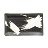 8.65" x 5" Rectangular Ceramic Sushi Plate, Black, White — Black & White Brush Stroke Design
