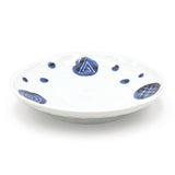 Ceramic, Bamboo 10-Piece Soba Plate & Cup Set with Bamboo Mat, White, Blue — Arabesque Design