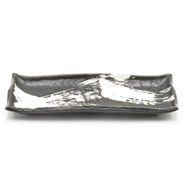 11.25" x 5" Rectangular Ceramic Sushi Plate, Black, White