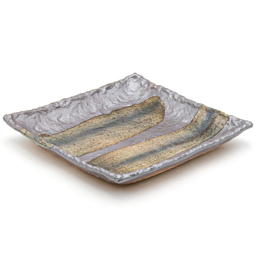 9.65" Square Ceramic Plate, Dark Brown, Silver, Gray
