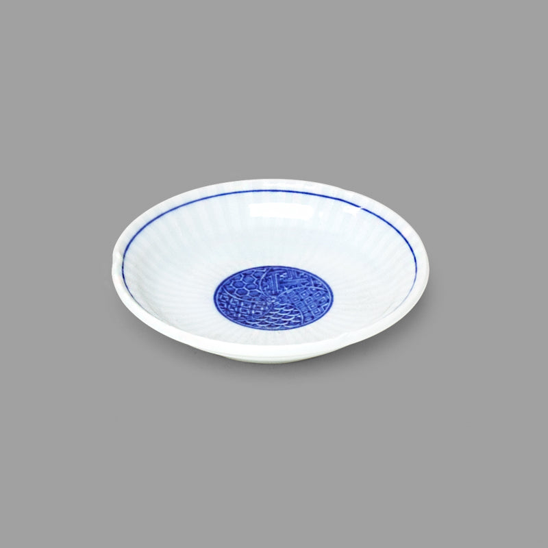 4-3/4" Round Ceramic Plate, White, Blue
