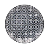8" Round Plate, Black — Grid Patterned Flowers Design