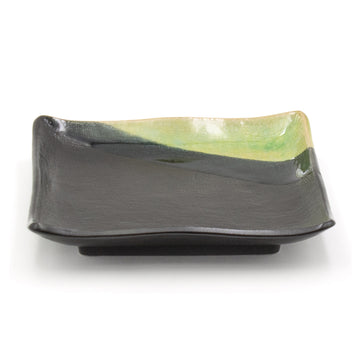 7" Square Ceramic Plate, Dark Brown, Green