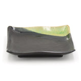 7" Square Ceramic Plate, Dark Brown, Green