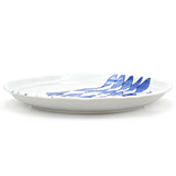 9-3/4" Round Ceramic Plate, Blue, White — Blue Grid Pattern Design