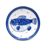 3.75" Ceramic Plate, White, Blue — Blowfish Design