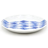 9-3/4" Round Ceramic Plate, Blue, White — Blue Grid Pattern Design