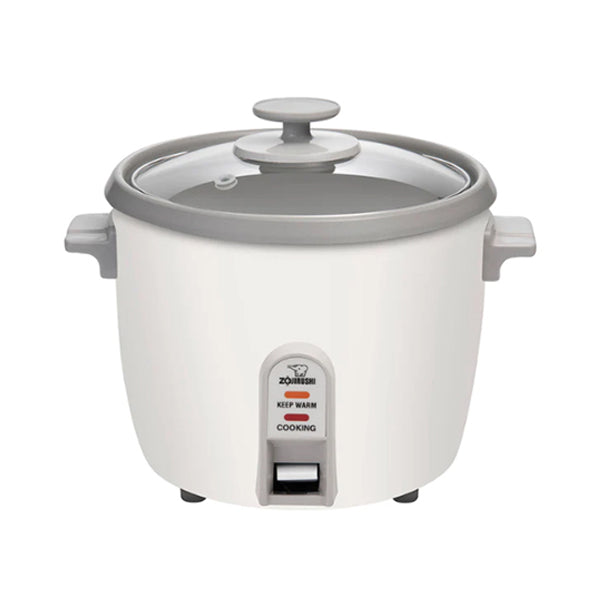 NHS-10WB white rice cooker with glass lid and front cooking switch.