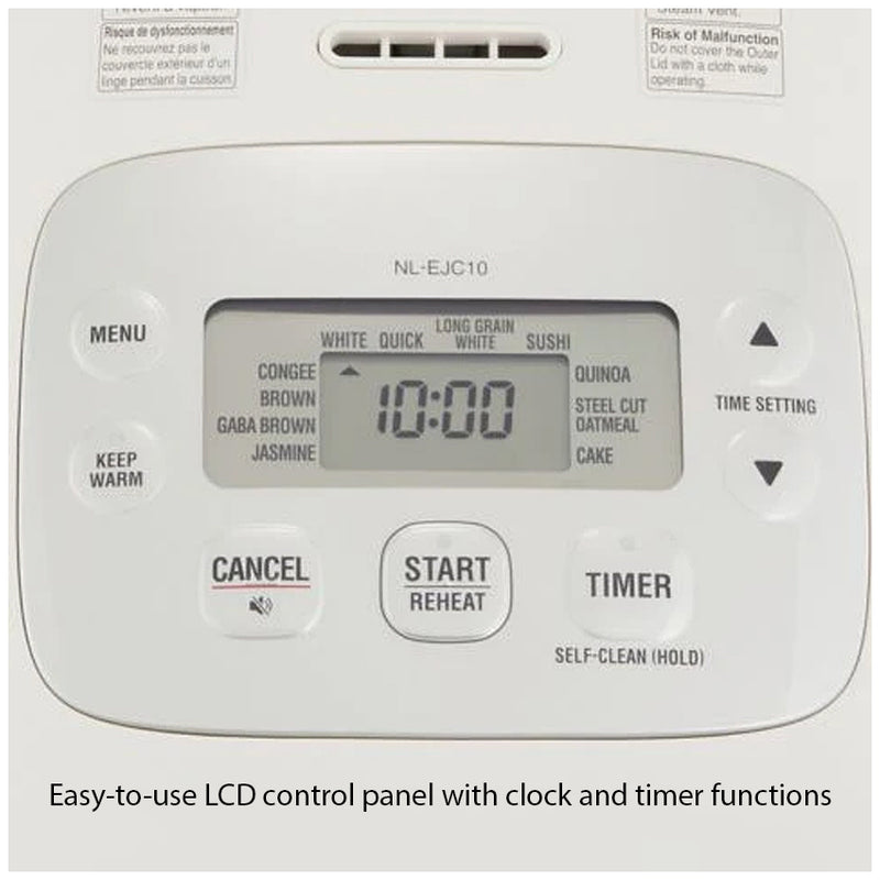 NL-EJC10WA white flat-top Micom cooker LCD control panel.