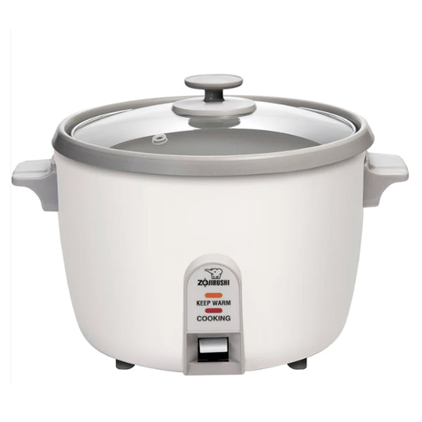 NHS-18WB white rice cooker with glass lid and front cooking switch.