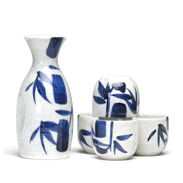 Japanese Navy Blue Bamboo Sake 5-Piece Set 1:4