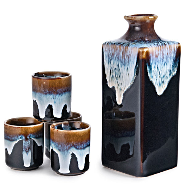 Japanese Sake Set 5-Piece 1:4 - Bottle : 2.5"D x 6.75"H / Cup : 1.75"D x 2.15"H