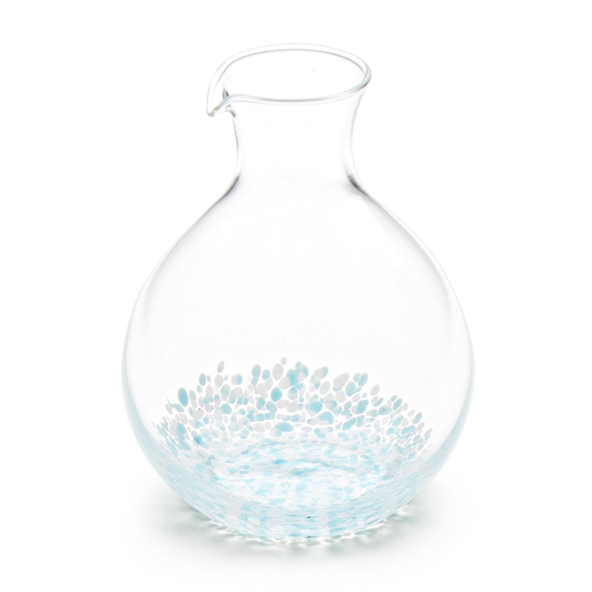 Glass Sake Bottle Light Blue Dots - 3.5"D x 5"H / 12.7cm