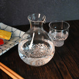 Glass Sake Bottle Brown Dots - 3.5"D x 5"H / 12.7cm