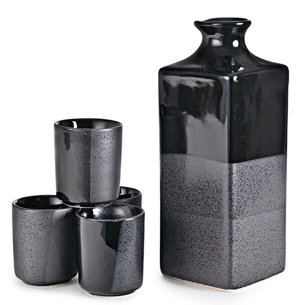 Japanese Sake Set 5-Piece 1:4 - Bottle : 2.5"D x 6.75"H / Cup : 1.75"D x 2.15"H