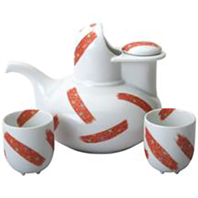 Sake Set Piece 3-Piece 1:2 (wh/rd)