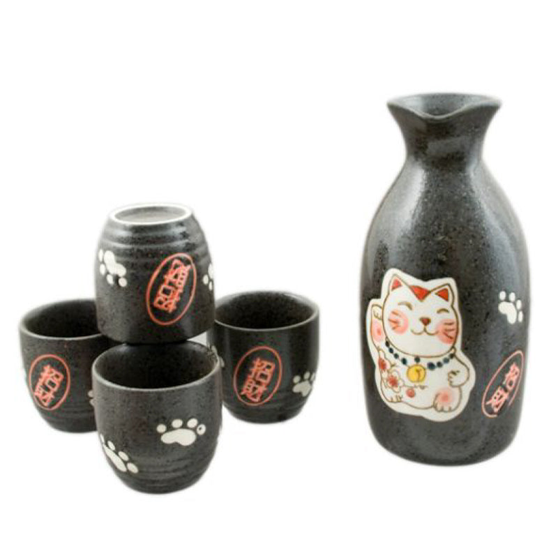 Lucky Cat Black Sake Set 1:4 - 10 fl.oz