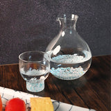 Glass Sake Bottle Light Blue Dots - 3.5"D x 5"H / 12.7cm