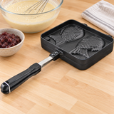 Two-mold aluminum taiyaki maker beside prepared ingredients