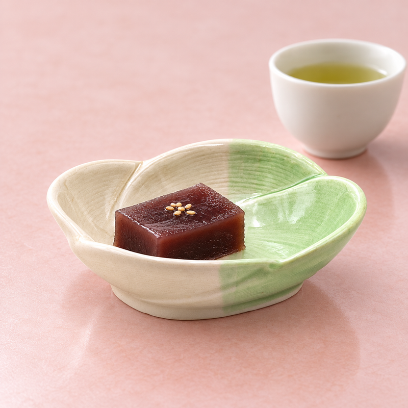 3½″ × 3″ Beige & Green Ceramic Small Bowl — Made in Japan