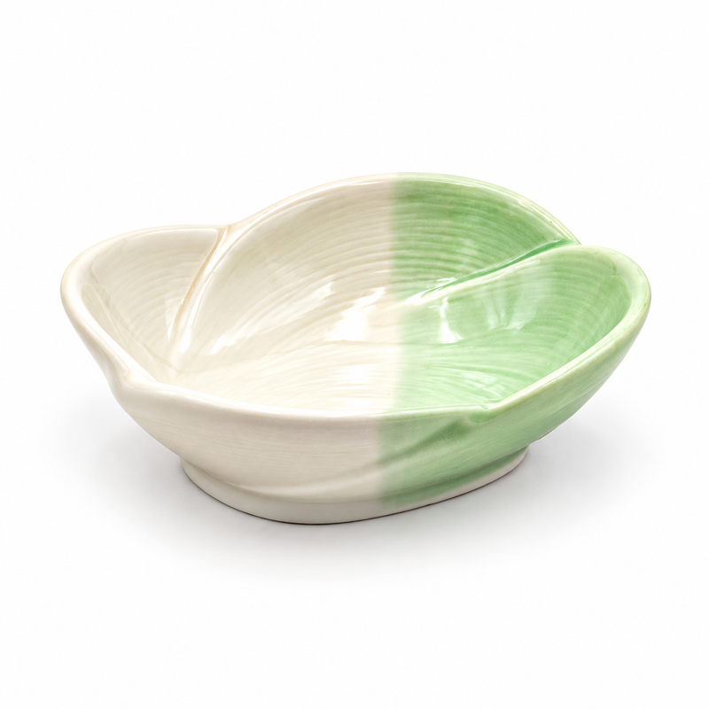 3½″ × 3″ Beige & Green Ceramic Small Bowl — Made in Japan