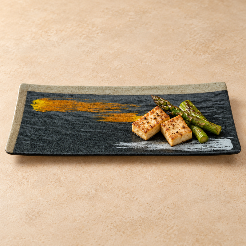 YG-5011BP Brush Painting plate with a serving suggestion on a pale tabletop