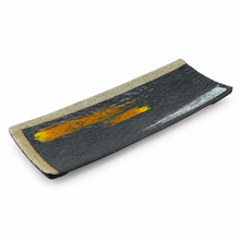 11-1/2"x4-3/8" Melamine Rectangular Plate, Brush Painting. Angled product view.